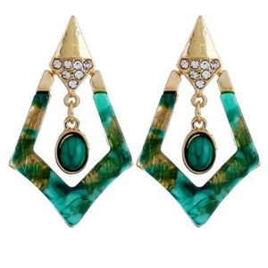 Bohemian Style Geometric Earrings Green Gold